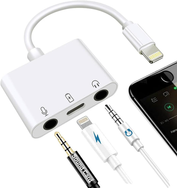 Microphone & 3.5mm Headphone Adapter for iPhone, Lightning to Audio & MIC Adapter for Live-Streaming with Charging Port