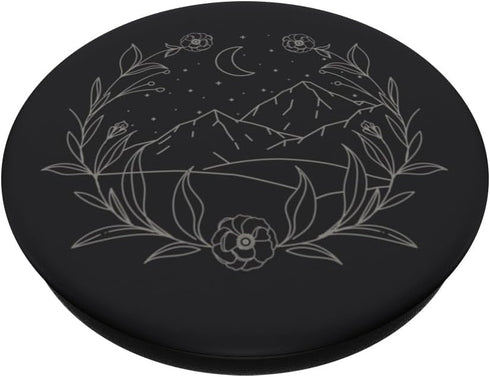 Boho Mountain Moon Night Botanical Floral PopSockets Adhesive PopGrip, Ash Black