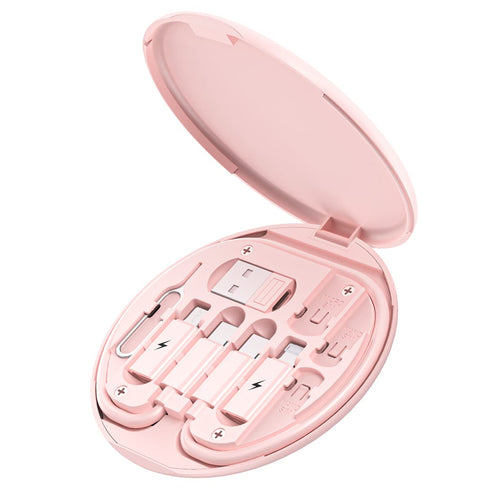 Multi USB Charging Adapter Cable Kit, USB C to Lighting Adapter Box, Data Transfer, Phone Holder (Pink)