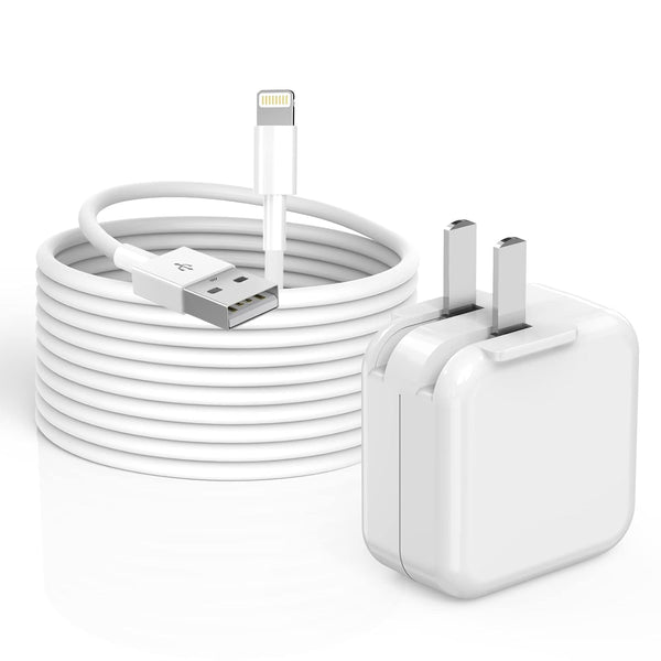 MFi Certified 10FT iPad Charger Cord with 12W Fast Charging Block, Portable Travel Plug, Compatible with iPad, iPhone,