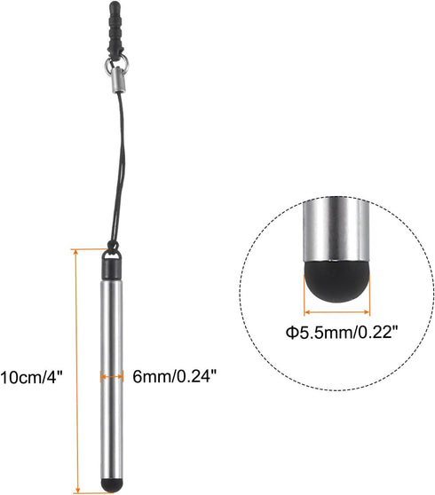 MECCANIXITY 5pcs Metallic Phone Stylus Pen Retractable Metal Mini Capacitive Pens for Universal All Touch Screen Devices, Silver