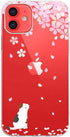 Blingy's Compatible iPhone 12 Case (6.1 inch), Cute Cat Design with Cherry Blossom Pattern, Transparent Soft TPU