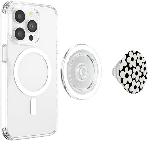 PopSockets MagSafe PopGrip for iPhone - Cute Black White Aesthetic Flowers Floral Retro Daisy Women