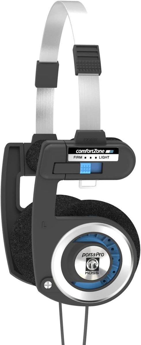 Koss Porta Pro Classic On-Ear Headphones, Black/Silver, Retro Style, 3.5mm Wired Plug