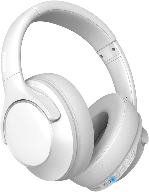 Bluetooth Headphones Over Ear, 68H Playtime, Wireless Headset with Microphone, Lightweight for Travel, White