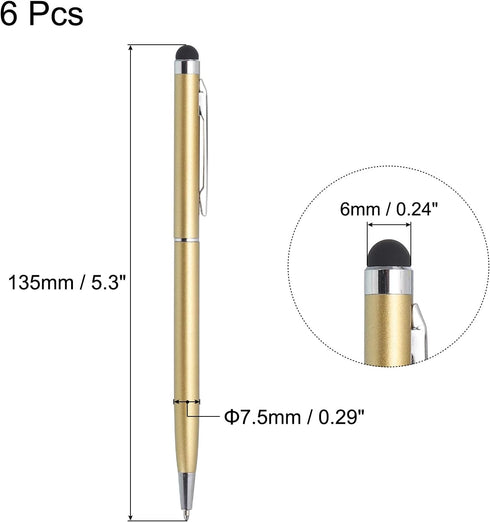 MECCANIXITY 6pcs Metal Stylus Pen Ballpoint Pen 2 in 1 Universal Retractable Ink Pen with Stylus Tips for All Capacitive Touch Screen Device, Gold