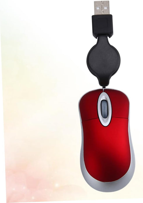 UKCOCO Mini USB Wired Mouse, Retractable Cable Optical Compact Travel Mute Mice for PC Desktop Notebook (Red)