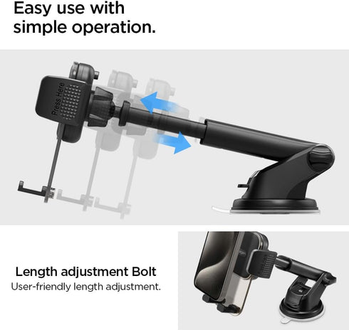 Spigen 360 17/16/15, S26/S25, 10, Universal Car Phone Holder, Dashboard Windshield Mount with Rotating Head, Telescopic
