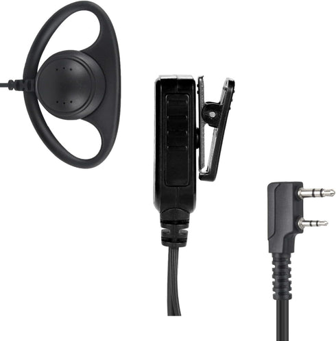 2-Way Radio Earpiece D Shape Loop Ring Headset for Baofeng, Retevis, Kenwood 2 Pin Walkie Talkies