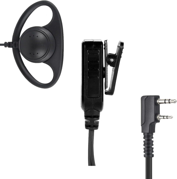 2-Way Radio Earpiece D Shape Loop Ring Headset for Baofeng, Retevis, Kenwood 2 Pin Walkie Talkies