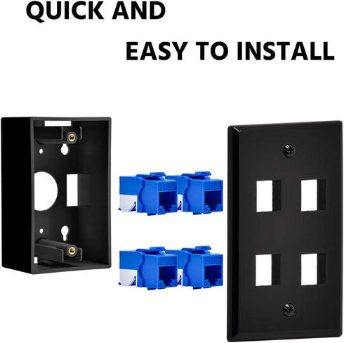 4 Port Keystone Jack Wall Plate, Smooth Face, 5-Pack, Black