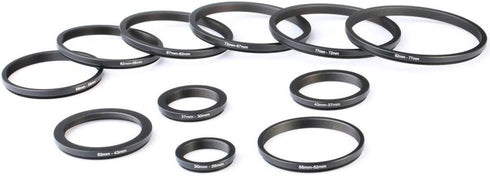 K&F Concept 11 Pieces Step Down Filter Adapter Rings Set - Metal Kit 43-37mm, 52-43mm, 55-52mm, 58-55mm, 62-58mm,