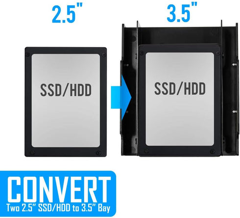 Kingwin SSD Hard Drive Mounting Kit Internal, Convert Any 2 x 2.5” Solid State Drive/HDD Into 3.5 Inch Drive Bay