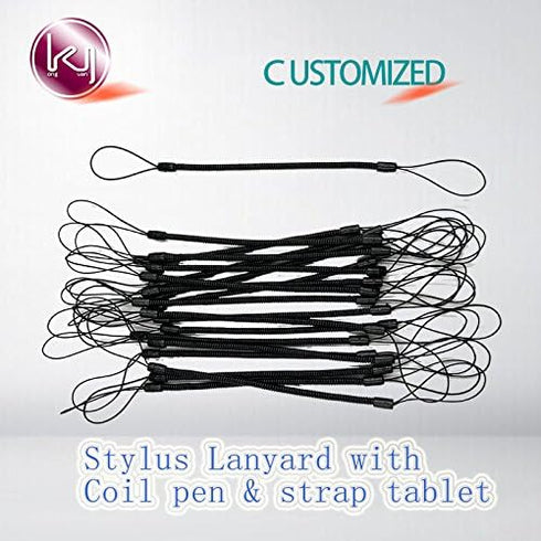 Kang Yuan Black Elastic Tether Lanyards Stylus Pens Coil Strap Tablet/Touchscreen Tether with Top Port, Retractable Coiled Spring (50 pcs)