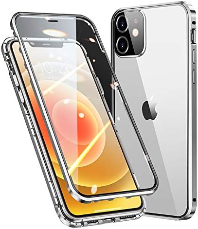 HENGHUI Lockable Magnetic Case for iPhone 12 Pro Max - Glass Bumper Case with Camera Lens Protector, 360 Full Body