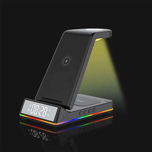 STC 5 in 1 Wireless Charger with Clock/Alarm and Night Light, 15W Qi Fast Charging Station Compatible with iPhone,