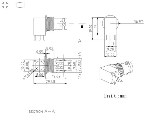 Superbat BNC Connector BNC Female Bulkhead Solder PCB Mount Right Angle Connector for CCTV Systems (5pcs)
