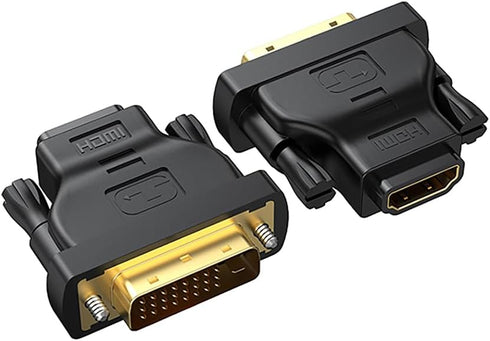DVI to HDMI Adapter 2-Pack, Bidirectional Female HDMI to DVI-D Male Adapter with Gold-Plated for Monitor, TV