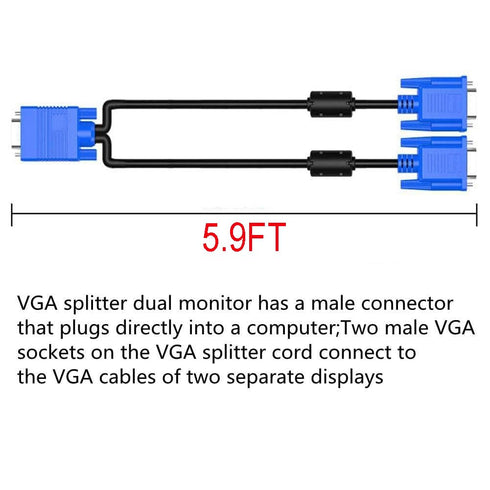 ITOSAYDE 5.9ft VGA SVGA HD Cable Male-to-Male - Video Cable for Projectors, HDTVs, Monitors, Supports 1080P Full HD