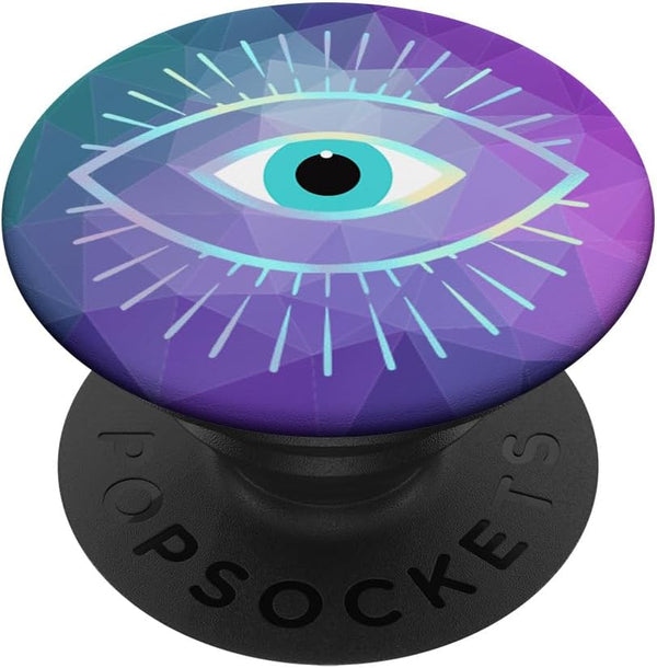 Rainbow Evil Eye Teal Purple Polygon PopSockets Standard PopGrip