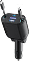 Retractable Car Charger 4 in 1 Fast Charging Adapter, 62W Type-C/Lightning Cables for iPhone 16/15/14/13/12 Pro Max