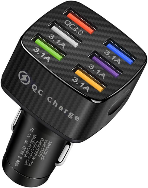 Car Charger Adapter, 6 USB Multi Port Fast Charger with QC 3.0, Quick Charging for Most Cell Phones, Black