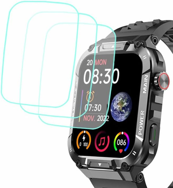 Tempered Glass Screen Protector for Hvlgmrc P66 1.96 inches Rugged Smart Watch, 3pcs, 9H