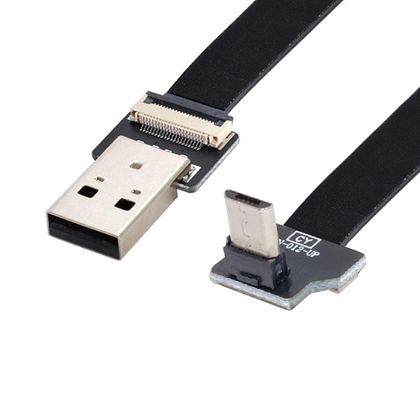 chenyang Micro USB Flat Cable USB 2.0 Male to Micro USB Male 90 Degree UP Angled Ribbon Flex Extension Cable 2.0M