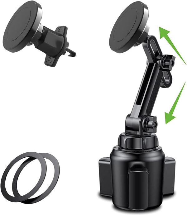 Magnetic Car Cup Holder Phone Mount for MagSafe, 2 Pack Cell Phone Mount for Car Cup Holder & Air Vent for iPhone 15 14
