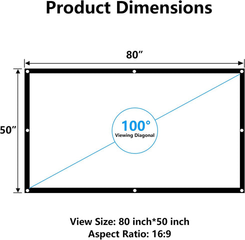 Projector Screen 100 Inch, 4K Movie Projector Screen 16:9 HD Foldable and Portable for Home, Party, Office