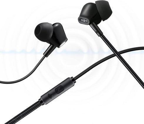 Wired Earbuds Headphones with Microphone, Noise Isolating Stereo Bass, In-Ear Earphones for Smartphones, Tablets, Black
