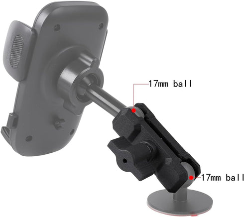Double Socket Arm (2.4" Length) for 17mm Ball Head Adapter, Compatible with 17mm Ball Car Phone Holder