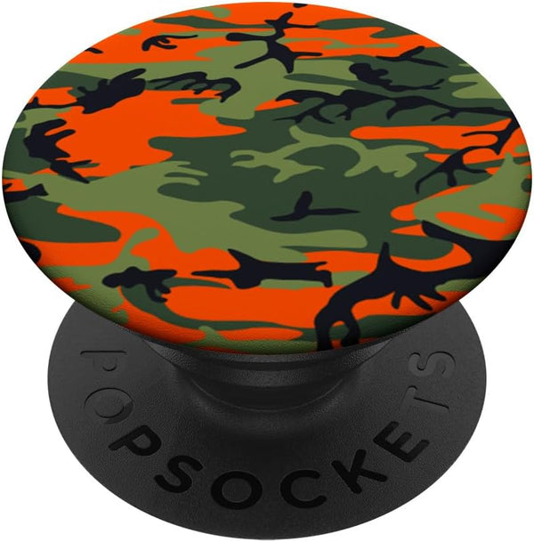 Pop Military Camouflage Pattern, Green Black Orange Camo, PopSockets Standard PopGrip