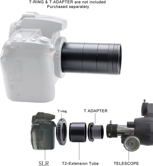 Telescope T2-Extension Tube Kit for SLR Cameras, Lengths 3mm to 55mm, M42x0.75 on Both Sides (Upgraded)