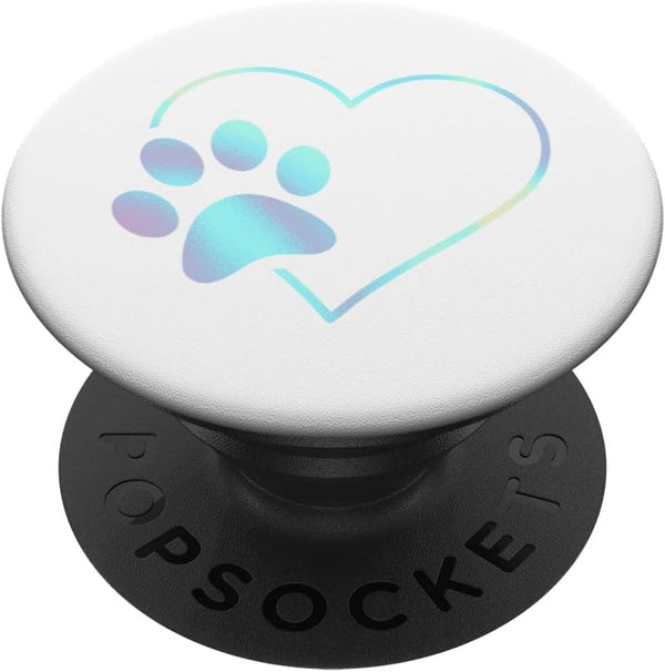 Rainbow Paw Print Heart Dog Cat White PopSockets Standard Grip