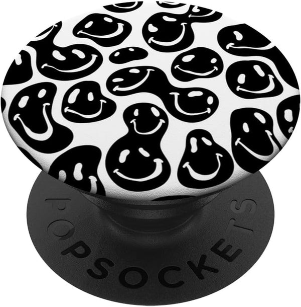 Groovy Melting Happy Face Retro Aesthetic Black Y2K White PopSockets Standard PopGrip