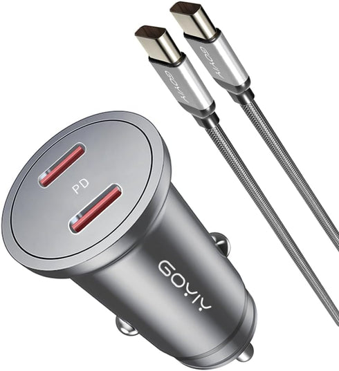 USB C Car Charger with 60W Braided Cable, Mini 60W Fast Charging Cigarette Lighter, Dual PD3.0 Charger for iPhone 15,