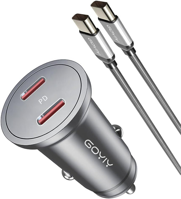USB C Car Charger with 60W Braided Cable, Mini 60W Fast Charging Cigarette Lighter, Dual PD3.0 Charger for iPhone 15,