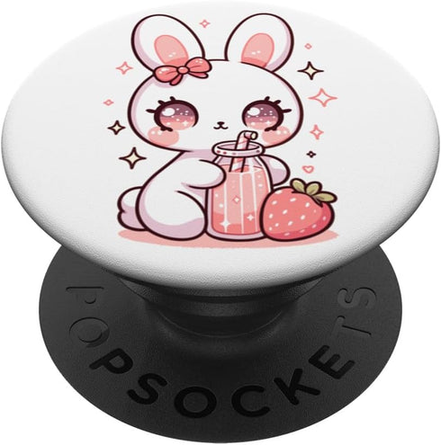 Cute Japanese Kawaii Style Bunny Drinking Strawberry Milk - PopSockets Standard PopGrip