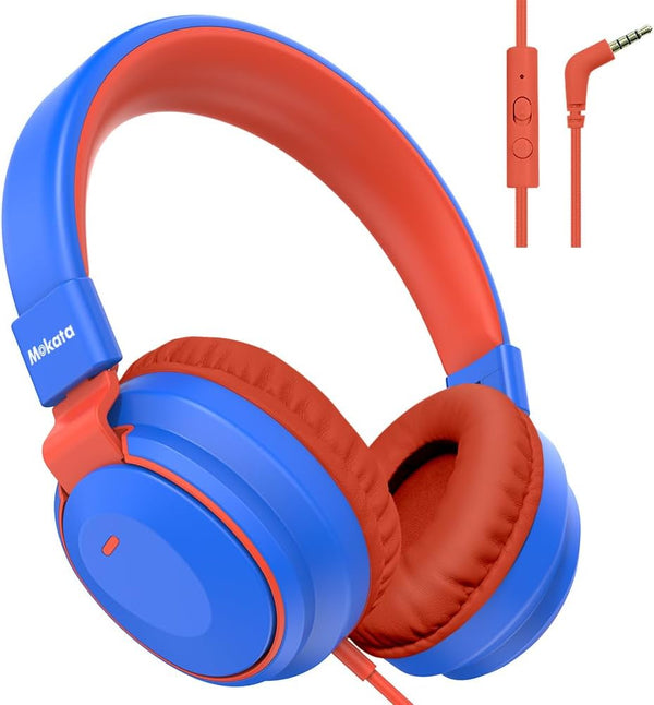 Kids Volume Limited 85/96dB Headphones, Wired Over-Ear/On-Ear Foldable Headset with Inline Cable Aux 3.5mm Cord Mic