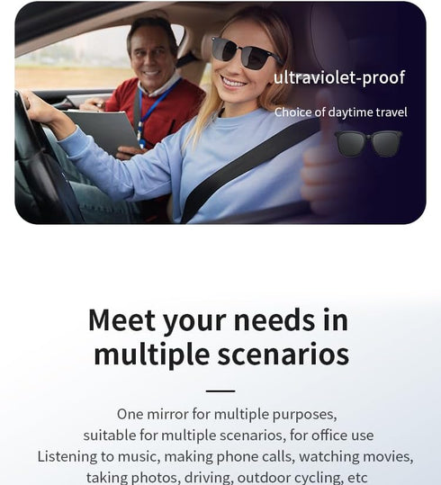 Smart Bluetooth Audio Glasses, Anti-Blue Light, Auto On/Off, Call/Music, Voice Assistant, Remote Control Photography