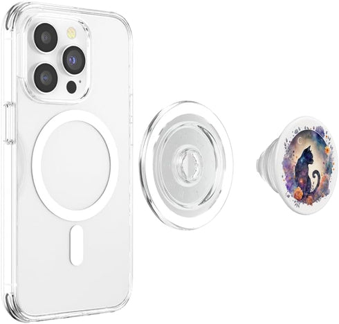 Cute Black Cat PopSockets MagSafe PopGrip for iPhone - Crescent Moon Phases Witchy