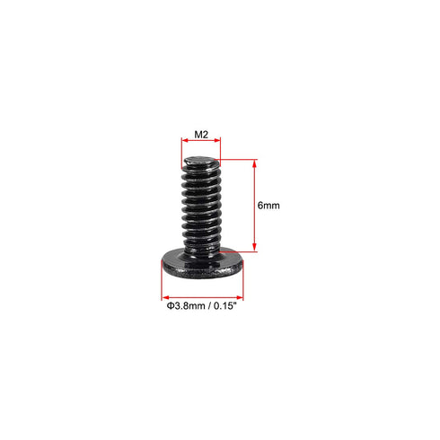 uxcell M2x6mm Phillips Screw Fastener Black 3.8mm Dia Screw Head for Laptop PC TV Fan Switch 50pcs