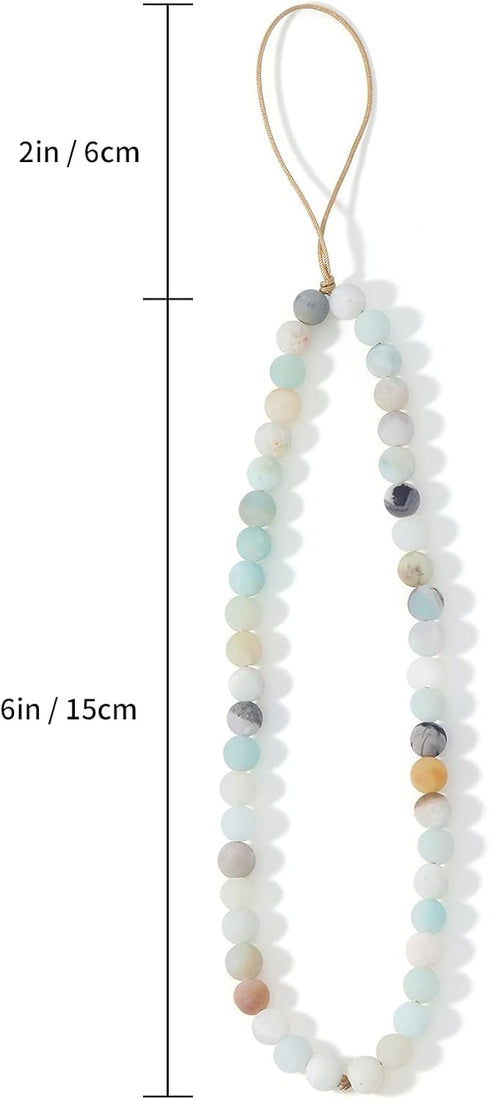 Semi-Precious Gem Stones Beaded Phone Charm, Handmade Natural Gemstone Lanyard Wrist Strap