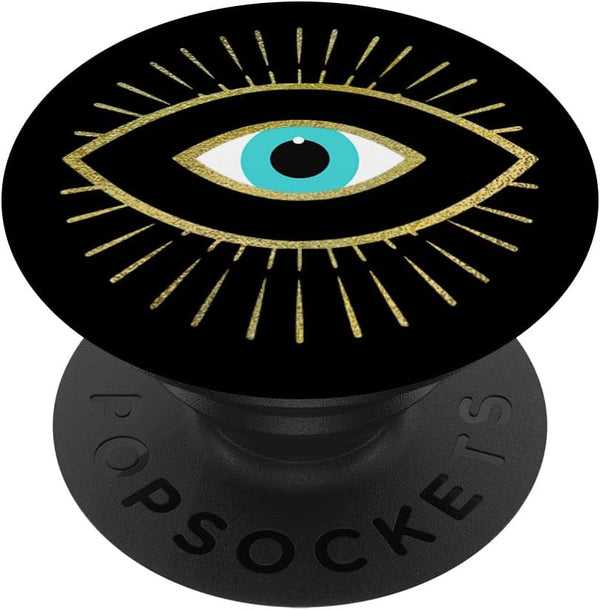 Yellow Evil Eye PopSockets Swappable PopGrip - Black