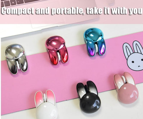 Wireless Mouse Cute Bunny Bluetooth Dual-Mode, Small Quiet USB Optical Silent Kawaii Rabbit for PC, Silver