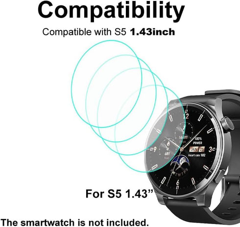 Compatible with TOZO S5 1.43”, Round Smart Watch Tempered Glass Screen Protector, 4PCs, 9H