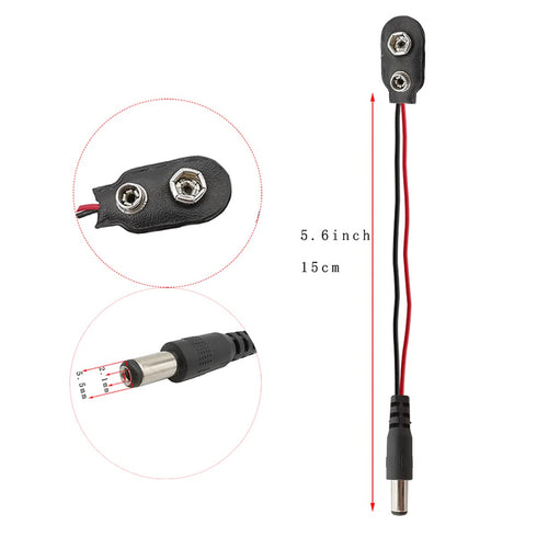 HiLetgo 10pcs 9V I-Type Battery Clips, Snap-on Leather Battery Buckle Connector with DC 5.5x2.1mm Male Plug