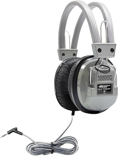 HamiltonBuhl SC-7V SchoolMate Deluxe Stereo Headphone with 3.5 mm Plug and Volume Control, Leatherette Cushions, Replaceable, Heavy-duty, Write-on, Reclosable Bag, Volume Control On Ear Cup