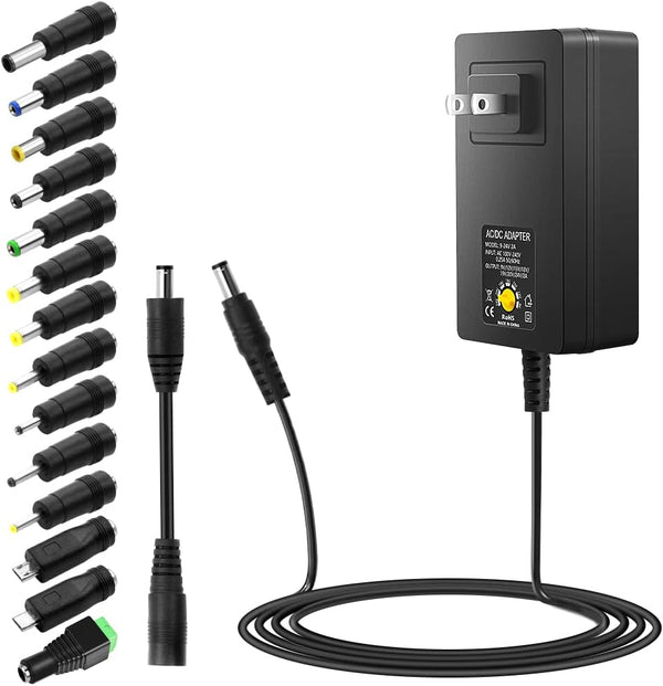 SHNITPWR 48W Universal Power Supply: Adjustable 9V 12V 15V 17V 19V 20V 24V AC/DC Adapter with 5.5x2.5mm Tip, 100V-240V